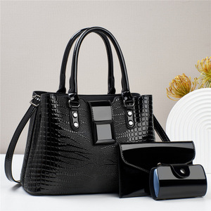 Conjunto de Tres Bolsos de Hombro de Piel Sintética con Estampado de Lagarto, Color Negro, Gran Capacidad, Bolso Bandolera para Uso Diario de Mujer - Product Image 1