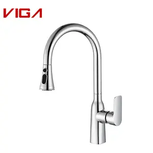 Kualitas Tinggi Chrome Plat Deck Mounted Kitchen Faucet dengan Pull Down Sprayer