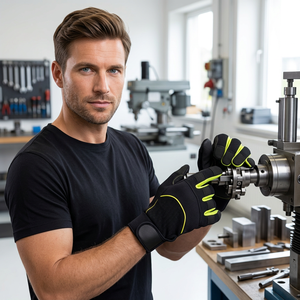 JNA GROUP Black PU Safety <b>Gloves</b> Textured Fingertips 4 Mil Thickness <b>Silicone</b>-free Elastic Wristband Anti-Slip General Purpose - Product Image 5