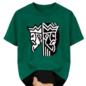 T-shirt con grafica di carte da poker con uomo barbuto reale e profilo testa stileizzato Split King - Product Image 2