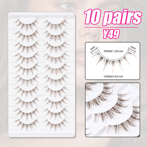 <span class=keywords><strong>Faux</strong></span> cils synthétiques style coréen, 10 paires, marron, design cartoon, tige transparente, boîte personnalisable avec logo - Product Image 6