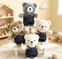 Porte-clés en peluche ours en combinaison de cowboy - Cadeau brodé super doux