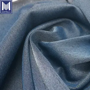 Tecido de denim de 4 vias de algodão, tecido elástico de 100% algodão para camisa personalizada para cliente