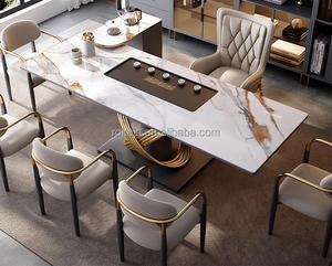 Table à thé haut de gamme avec bouilloire intégrée, table basse de salon ou de bureau, table à thé Kung Fu moderne en dalle de roche avec chaises - Product Image 4