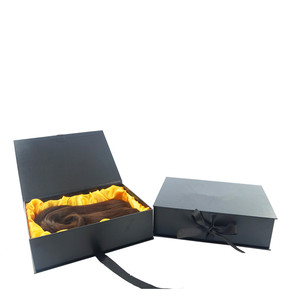 Caja de embalaje de regalo de extensión de cabello negro plegable de cinta ecológica personalizada de lujo con cinta de color do - Product Image 6