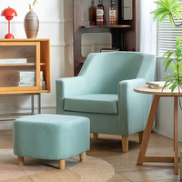 Minimalistischer Cremefarbener Stoffsessel, Ergonomischer Einzelsessel mit Umhüllter Rückenlehne und Leichtem Massivholzbein für Innenräume