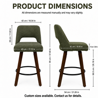 Chaise de bar rembourrée verte moderne DM avec dossier ouvert, siège pivotant et pieds en bois pour restaurant