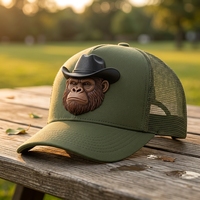 Casquette Trucker 3D Tête de Singe Gorille Chapeau de Cowboy 5 Panneaux 100% Polyester Dos en Maille Respirante Streetwear Décontracté