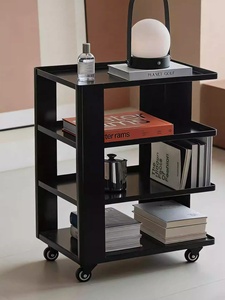 Table d'appoint mobile rotative en acier inoxydable, style minimaliste italien moderne, avec roulettes, multi-niveaux, pour salon ou chambre à coucher - Product Image 4