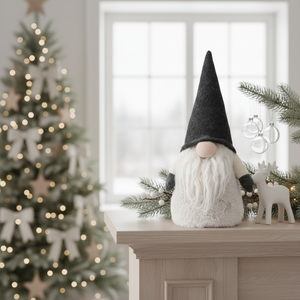 Top Quality Christmas <strong>Gonk</strong> Plush Stuffed Doll Charcoal Felt Hat Ivory Fur Luxury Ornament - Product Image 1