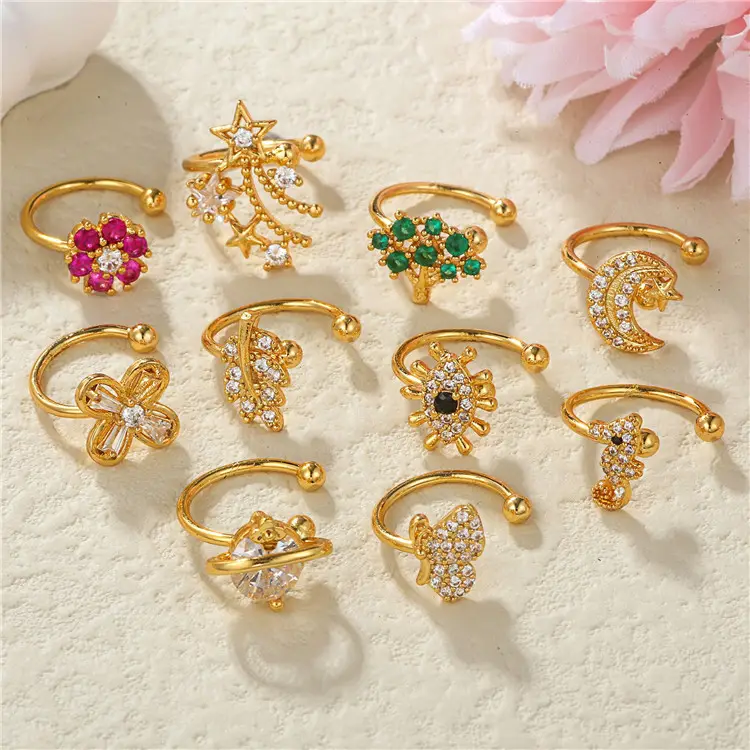 SP Women Fashion Non Pierced Ear Cuffs 18K Gold Plated Multi Styles Zircon Cuff Earrings