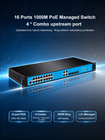 16 Port PoE Enterprise Management Switch 4 Kombinasi Port QoS SNMP IEEE802.3af/at ERPS Ring, Static Routing
