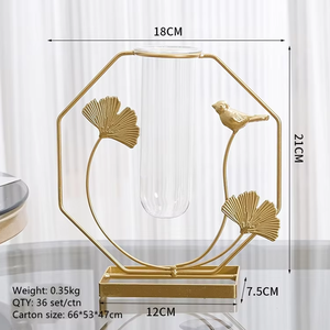 Venta al por Mayor de Mini Jarrones de Vidrio <span class=keywords><strong>con</strong></span> Marco de Metal Moderno y Cristales Brillantes para Decoración de Mesa y Hogar - Product Image 5