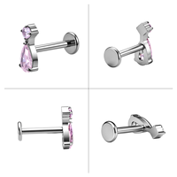 Bijoux de piercing en titane ASTM F136 avec zircone cubique ronde et zircone cubique en forme de poire, boucles d'oreilles hélix, vente en gros, bijoux de mode pour femme