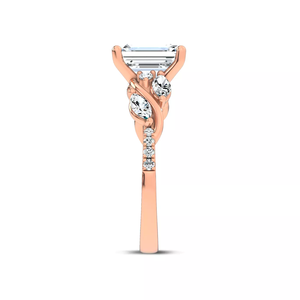 Anillo de compromiso de oro rosa con corte esmeralda, oro macizo de 10K, laboratorio, 1-5ct, personalizado, VVS1, color D-F, engaste pavé, diseño de vid retorcida, moderno - Product Image 4
