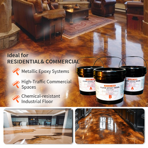 Revêtement de sol époxy auto-nivelant 3D effet métallique, transparent cristallin, haute brillance, haute résistance aux rayures, imperméable et antidérapant - Product Image 4
