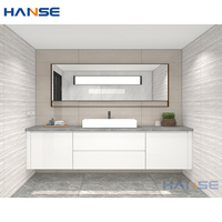 Ensemble de meubles de salle de bain flottants de luxe en bois avec vasque en céramique, miroir LED moderne blanc et or, meuble mural pour hôtel