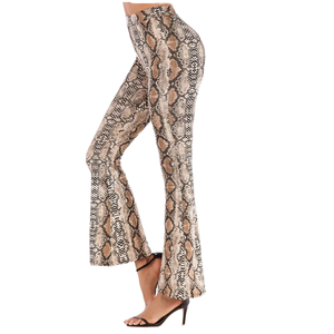 Pantalon évasé taille haute pour femme, imprimé serpent, tissé, grande taille, élastique, décoré, respirant, coupe ajustée ou ample, coloré - Product Image 1