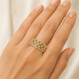 Anello Vintage Floreale a Doppio Strato con Pavé Completo per Donne, Gioiello di Moda Traforato - Product Image 2