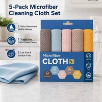 Paquete de 5 Paños de Limpieza de Microfibra Ultra Absorbentes, Tejido Waffle, Sin Pelusas, Anti-Rayaduras, con Código de Color