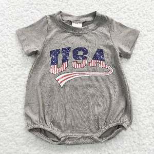 Ensemble de vêtements patriotiques pour frères et sœurs, en soie de lait grise, avec imprimé lettres USA, pour garçons en bas âge, Jour de l'Indépendance du 4 juillet - Product Image 3
