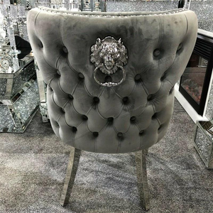 New Unique Button Tufted <strong>Velvet</strong> Fabric Lion Knocker Modern Design Stainless Steel Legs <strong>Dining</strong> Room <strong>Sets</strong> <strong>of</strong> <strong>6</strong> <strong>Dining</strong> <strong>Chairs</strong> - Product Image 3