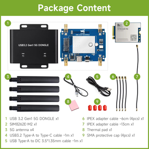 Carte d'extension Waveshare 5G DONGLE, Port USB 3.2, Boîtier en alliage d'aluminium, prend en charge les modèles SIMCom / Fibocom 5G M.2 K658 - Product Image 4