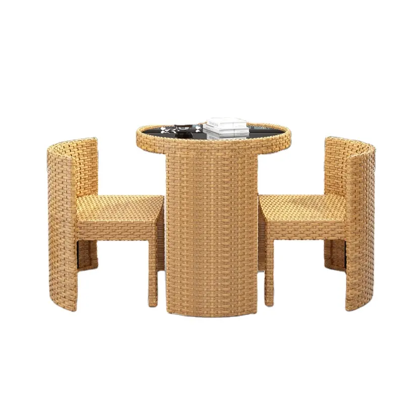 Juego de muebles de comedor para patio exterior de 3 piezas, mesa y sillas de jardín de ratán de mimbre para todo tipo de clima con almacenamiento