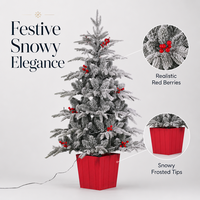 Sapin de Noël artificiel floqué à aiguilles mélangées en PE de 95 cm avec pot rouge, pour extérieur et table, décoration hivernale de Noël