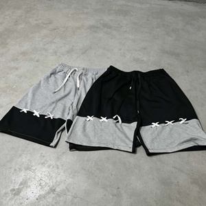 Mens Street Style Heavyweight Knitted Cotton French Terry Breathable Shorts Color Blocked Drawstring Shorts - Product Image 4