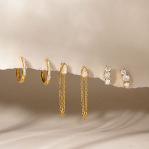 Ensemble de 3 paires de boucles d'oreilles J&D Jewelry en acier inoxydable plaqué or 18 carats, avec zircon cubique taille poire et pampilles, pour femmes - Product Image 6