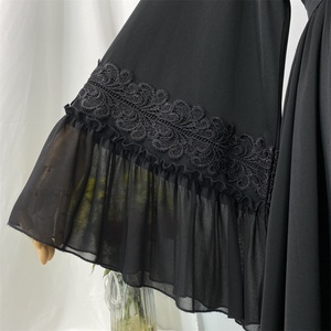 Oferta Especial Ramadán: Abaya Negra para Mujer con Bordado Floral y Chifón, Puños Grandes, Estilo Modesto para Eid, Modelo 1963 # - Product Image 4