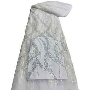 Tela de Encaje Francés Negra de Lujo NI.AI Aso Ebi con Cuentas y Lentejuelas Bordadas, Tela de Encaje con Cuentas para Vestido de Novia - Product Image 6