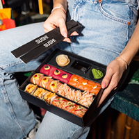 Boîte d'emballage en papier personnalisée pour riz et sushis, pour boulangerie, type dossier pour pain et beignets, biodégradable, trois couches, boîte à sushis noire