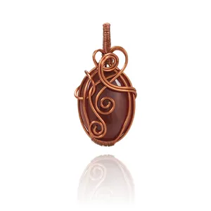 Handmade Copper Wire Wrapped Jewelry Natural Red Agate Pendant For Necklace