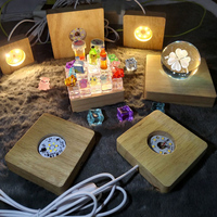 Base de lampe de nuit boule de cristal bricolage 6/8/10cm carré LED lumineux en bois massif avec interrupteur enfichable USB ornement pour une utilisation en chambre