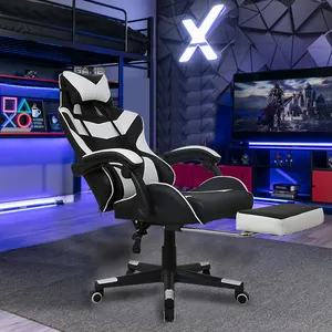 Schwarzer ergonomischer drehbarer Leders essel Silla Gamer Stuhl Racer Sport Computer Gaming Stuhl mit Fuß stütze