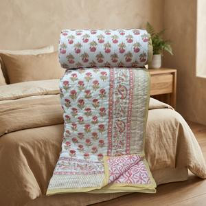 Couette en coton imprimée à la main de haute qualité, motif floral, pour lit double, faite à la main, pour une utilisation toute l'année à la maison - Product Image 2