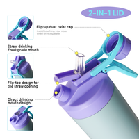 Bouteille d'eau à double paroi en acier inoxydable à double usage avec couvercle rabattable et paille, bouteille isotherme sous vide, sans BPA, sûre