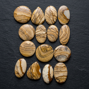 Pierres précieuses naturelles en jaspe, en vrac, pour la vente en gros - Cabochons plats ovales et en forme de goutte mélangés pour la bijouterie - Product Image 1