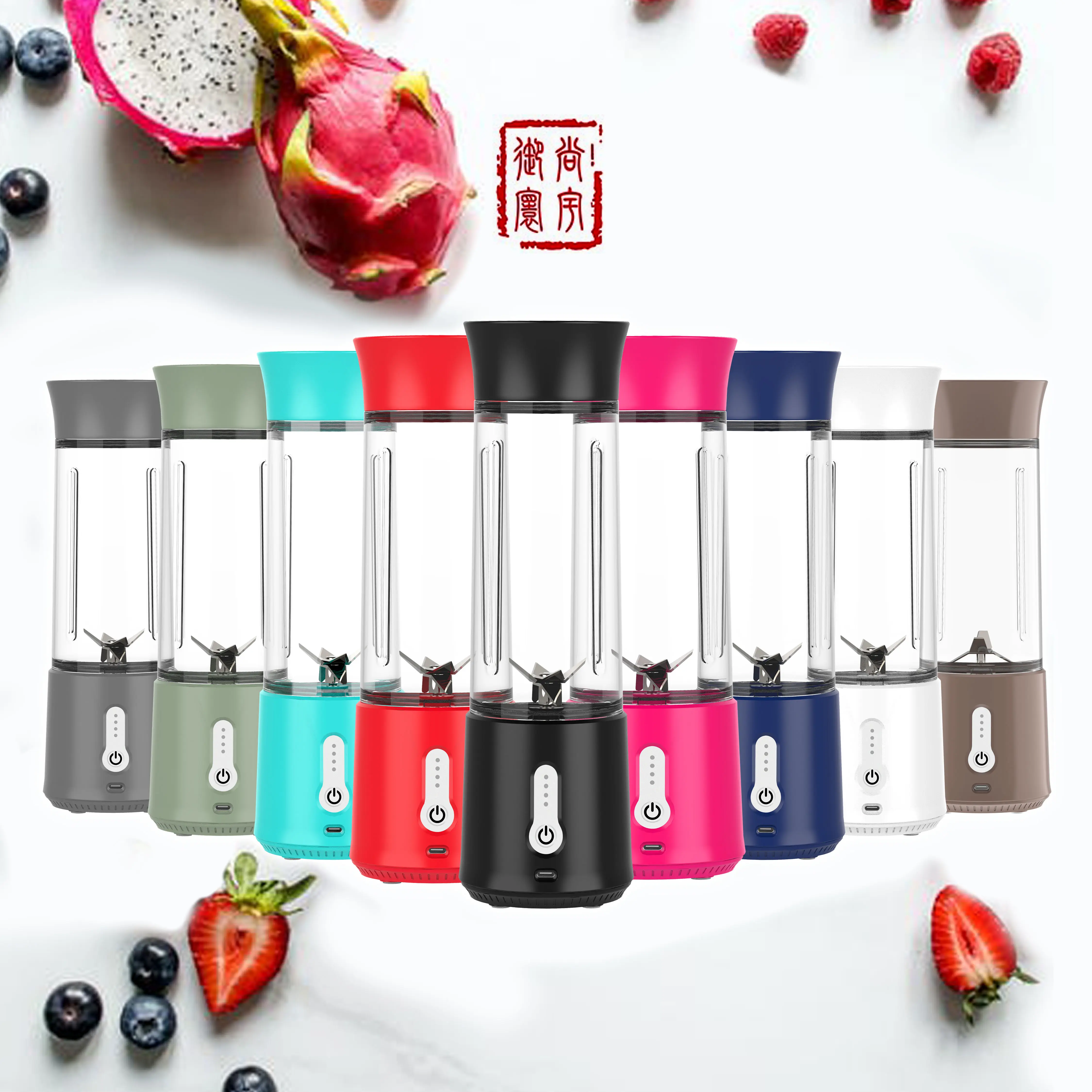 High quality 500ML Usb Type-C BPA-FREE 6 blade with brush Mini 4000mAh Rechargeable LOW NOISE portable mixer Juicer Blender