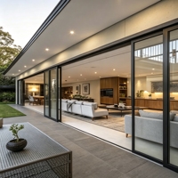 Porte coulissante moderne en aluminium à double vitrage Low-E, insonorisée et étanche, pour patio extérieur, modèle standard noir, de la marque KOJOON