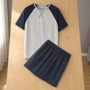 High Street Men's Summer Fashion <b>2</b>-<b>Piece</b> <b>Set</b> Custom Fabric Woven Breathable Casual High Quality Short Sleeve T-Shirts Solid - Product Image 3