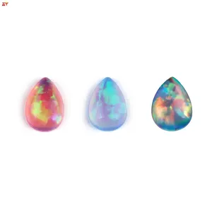 2024 Special transparent rainbow colorful flat back stone for diy stick stone synthetic jelly opal pear cut gems