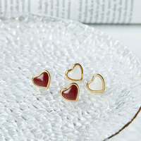 Ensemble de bijoux pour femmes, collier et boucles d'oreilles en acier inoxydable 316l imperméable, plaqué or 18 carats, cœur en agate rubis personnalisé
