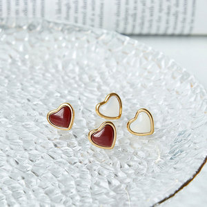 <b>Waterproof</b> 316l Stainless Steel Custom 18k Gold Plated Heart Ruby Agate Necklace Earrings <b>Set</b> Jewelry <b>Sets</b> for Women - Product Image 3