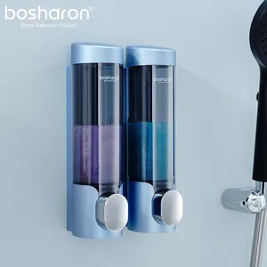 Bosharon 호텔 샤워 샴푸 벽걸이 320ml * 2 챔버 수동 복근 플라스틱 스마트 액체 비누 디스펜서 oem odm 서비스