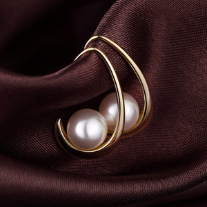 Hoop Arc Pearl <b>Earrings</b> | Trendy 18K PVD Gold Plated Stainless Steel <b>Hooks</b> | Lustrous Zircon Waterproof Hypoallergenic Jewelry - Product Image 3