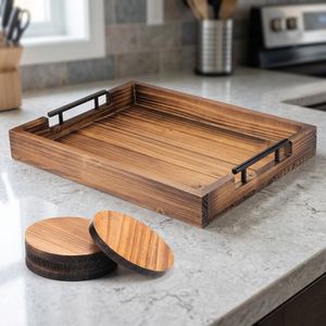 Bandeja de Servir de Madera Hecha a Mano con Forma Personalizada, Acabado con Recubrimiento en Polvo, Apta para Lavavajillas y Microondas, Diseño Moderno, Uso Doméstico - Product Image 1