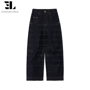 Pantalon en denim brut à ourlet brut LARSUR, style japonais, plissé, frangé, incurvé, jeans de récupération pour femmes - Product Image 6